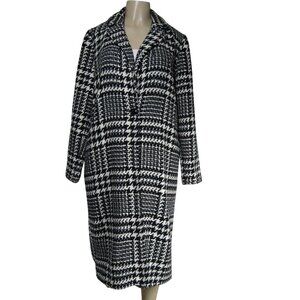 Forever 21 HOUNDSTOOTH Plaid Monochromatic Academia Preppy Classic Midi Coat L